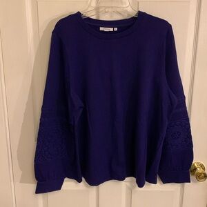 Chico’s Women’s Zenergy Lace Trim Long Sleeve Sweatshirt Blue Size XL